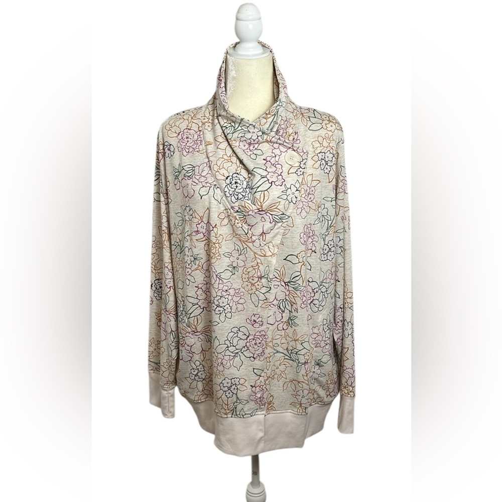 Cuddl Duds Cozy Size 2X Floral French Terry Funnel Neck Wrap Cardigan